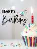 happy birthday text with cupcake and one lit candle