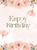 happy birthday text with pink floral art