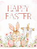 happy easter text, bunny with eggs and cross with cloth draped across it