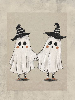 cartoon image of two sheet ghosts in witch hats holding hands