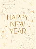 happy new year text surrounded by glitter, gold colors on off-white background