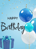Happy birthday text with blue balloons and blue background