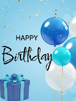 Happy birthday text with blue balloons and blue background
