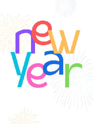 colorful \"new year\" text surrounded by fireworks