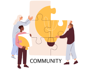 Community, group of people putting together a puzzle