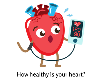 Graphic of human heart with high blood pressure, how healthy is your heart?